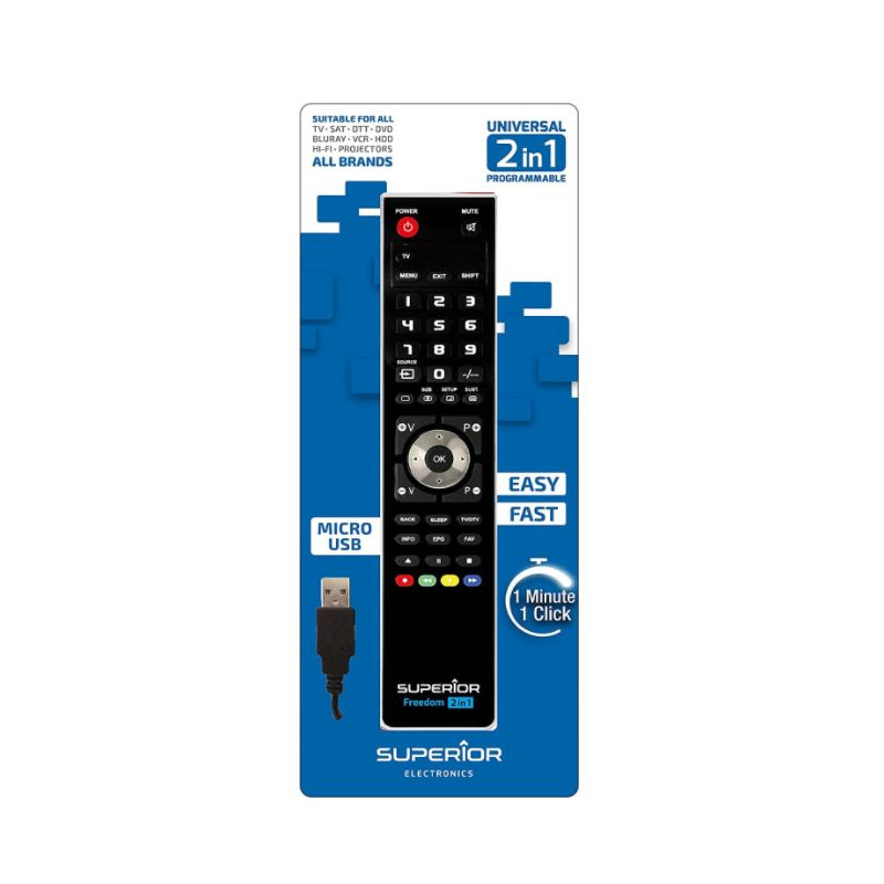 TELECOMANDO UNIVERSALE PER TV SUPERIOR FREEDOM USB 2IN1 BLACK SUPTUB002